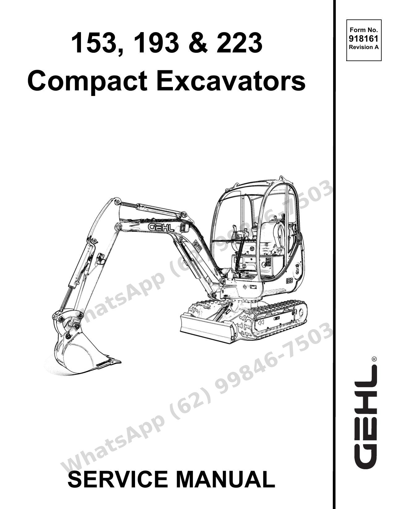 Manual de Serviço GEHL 153 193 223 Escavadeira Compacta — hidráulica, motores Yanmar e giro em um só volume