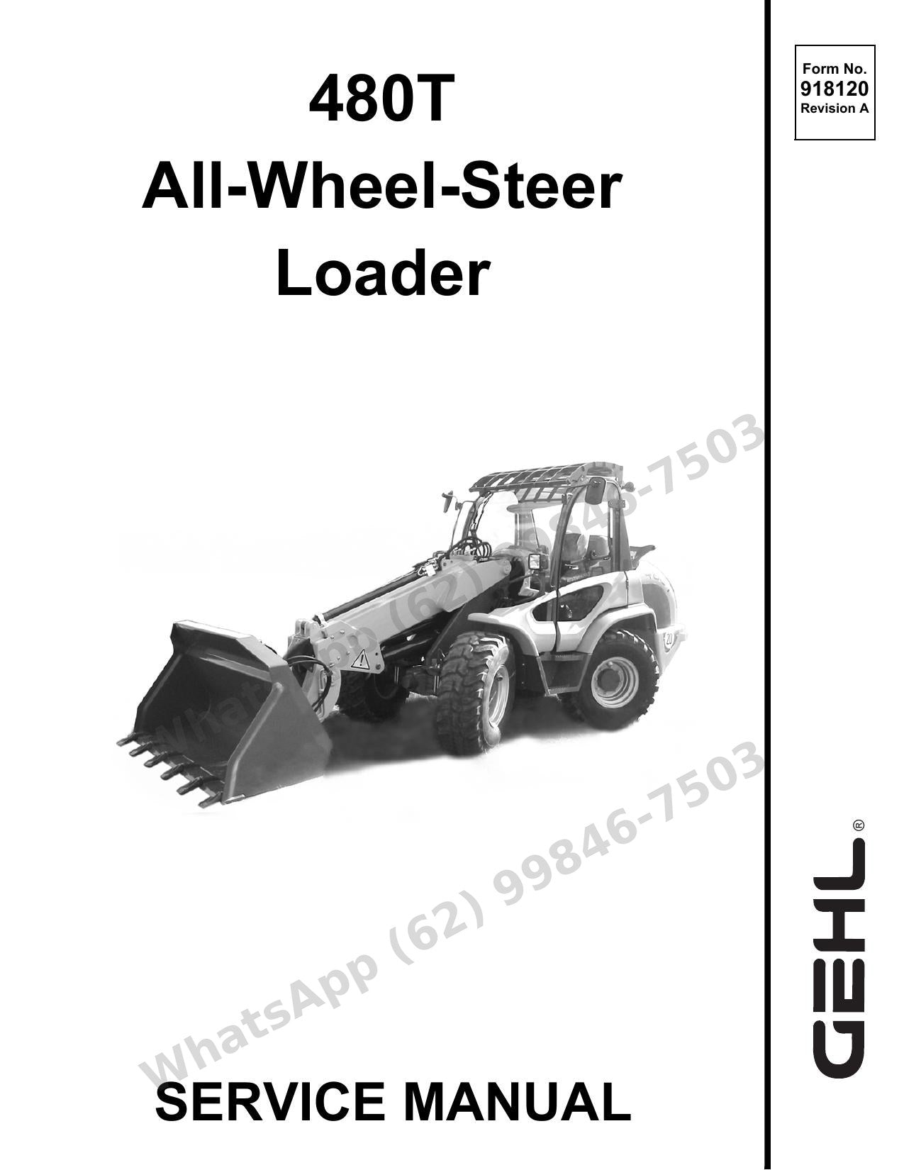Manual de Serviço GEHL 480T Carregadeira de Rodas — cobre a transmissão ECO speed 40 km/h com relatórios de teste