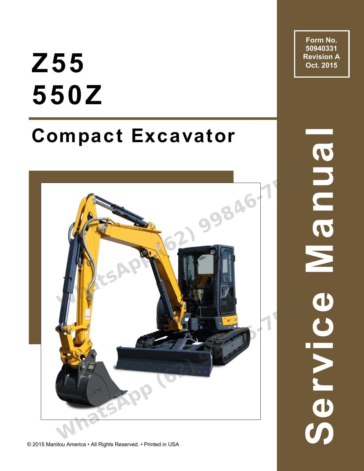 Manual de Serviço GEHL 550Z Z55 Escavadeira Compacta — 760 páginas de oficina: pressões, torques, motor a fundo e esquemas completos