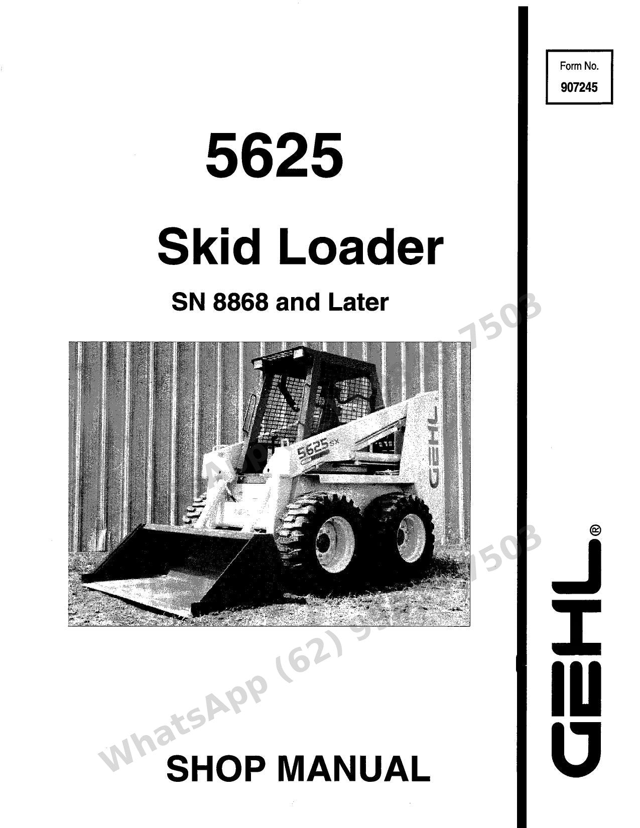 Manual de Serviço GEHL 5625 Mini Carregadeira — shop manual raro da série SN 8868+: T-Bar, munhão e freio de disco passo a passo