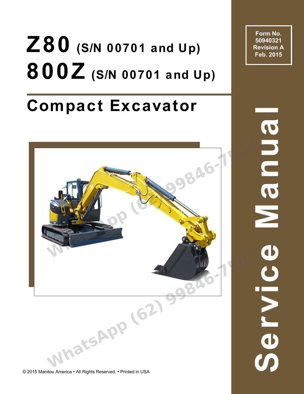 Manual de Serviço GEHL 800Z Z80 (GEN-NXT2) Escavadeira Compacta — 728 páginas com esquemas, ECU e ajustes de pressão da geração NXT2