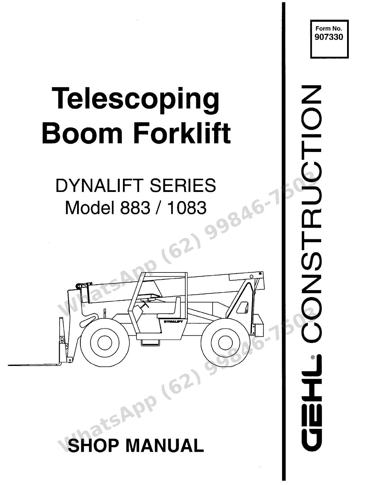 Manual de Serviço GEHL 883 1083 Manipulador Telescópico — dynalift por inteiro: lança telescópica, transmissão e eixos com índice A–Z