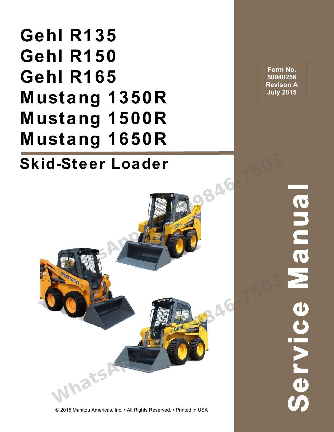 Manual de Serviço GEHL R135 150 165 1350R 1500R 1650R Mini Carregadeira — linha R radial: comandos T-Bar/joystick, DPF e hidrostática ajustada