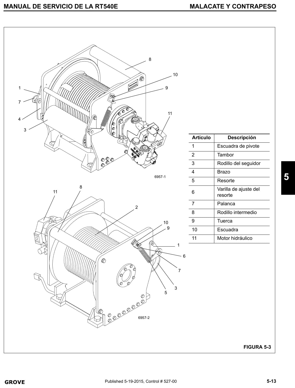 Página interna do Manual de Serviço Grove RT540E — Guindaste RT (rough terrain)