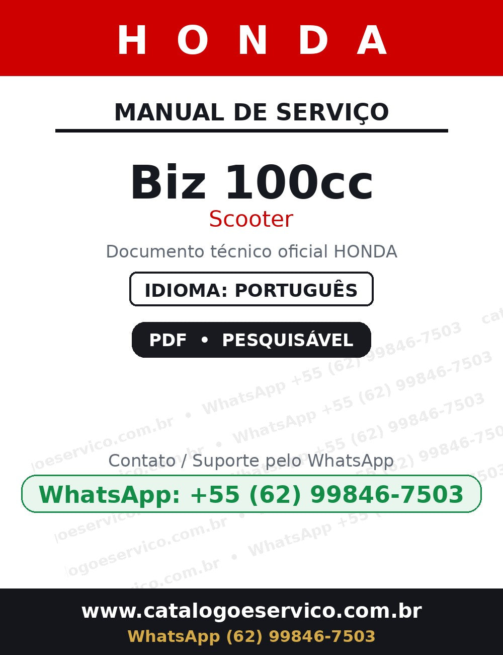 Manual De Serviço Honda Biz 100cc - — capa do manual de serviço