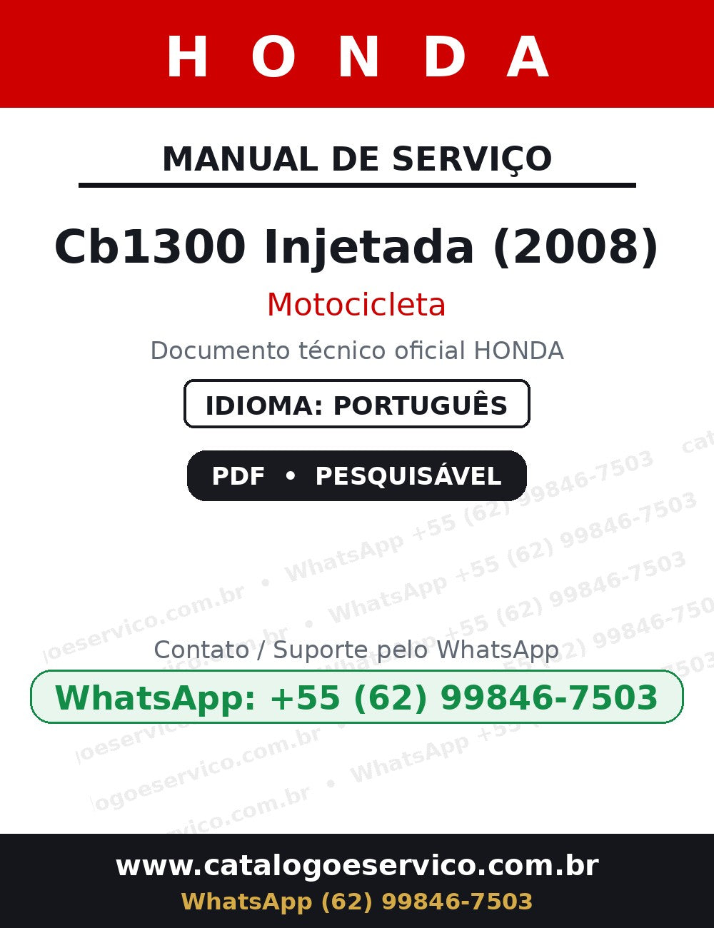 HONDA Cb1300 Injetada (2008) — Manual de Serviço
