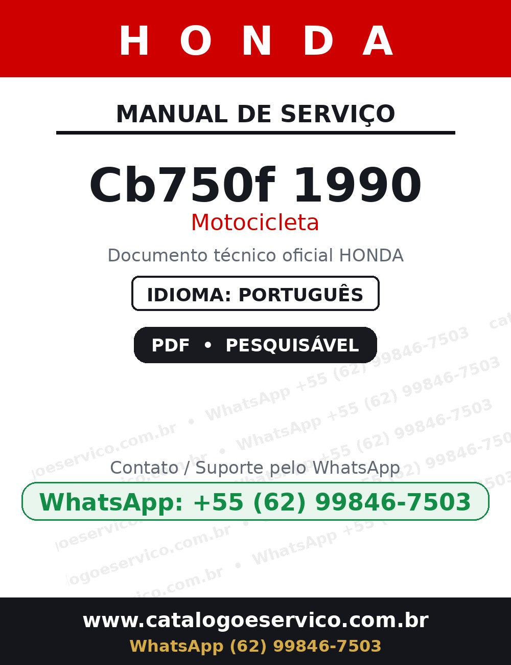 Manual De Serviço Honda Cb750f 1990 - — capa do manual de serviço