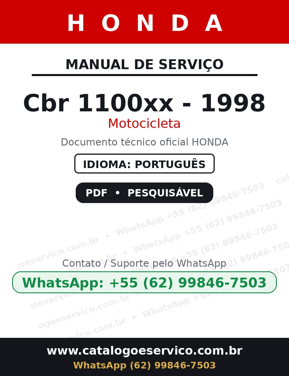 HONDA Cbr 1100xx - 1998 — Manual de Serviço