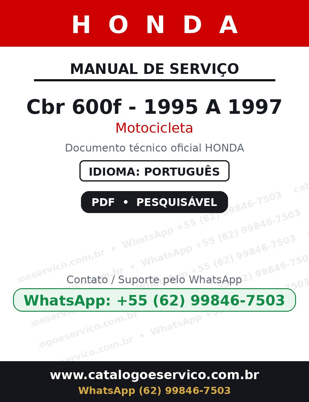 HONDA Cbr 600f - 1995 A 1997 — Manual de Serviço