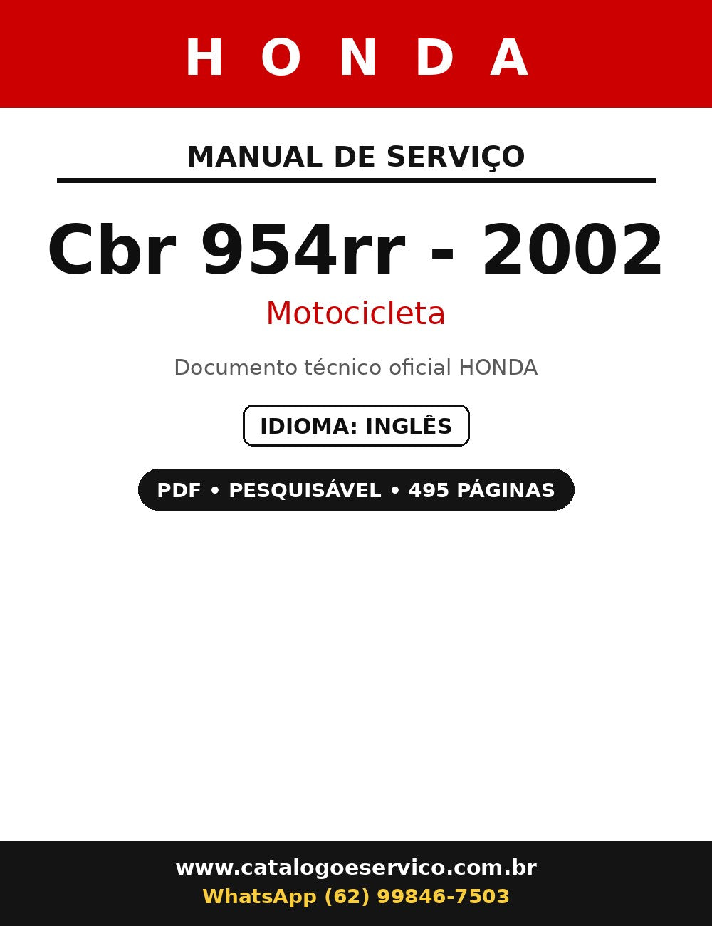 Manual De Serviço Honda Cbr 954rr - 2002