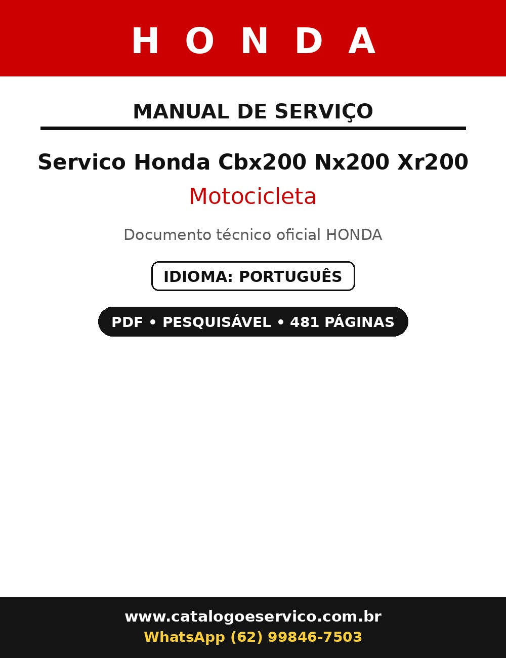 Manual De Servico Honda Cbx200 Nx200 Xr200