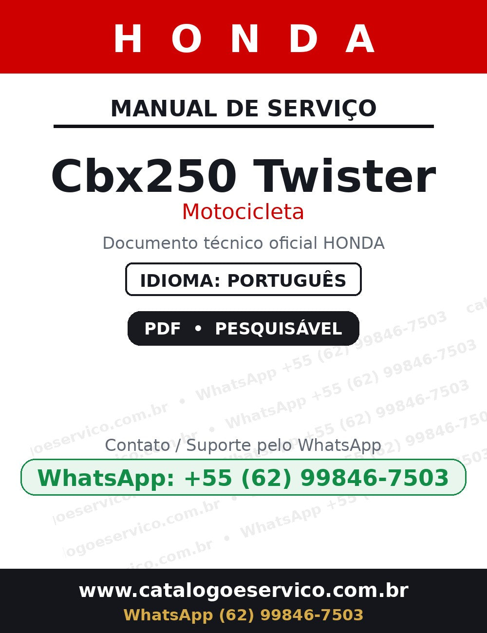 HONDA Cbx250 Twister — Manual de Serviço