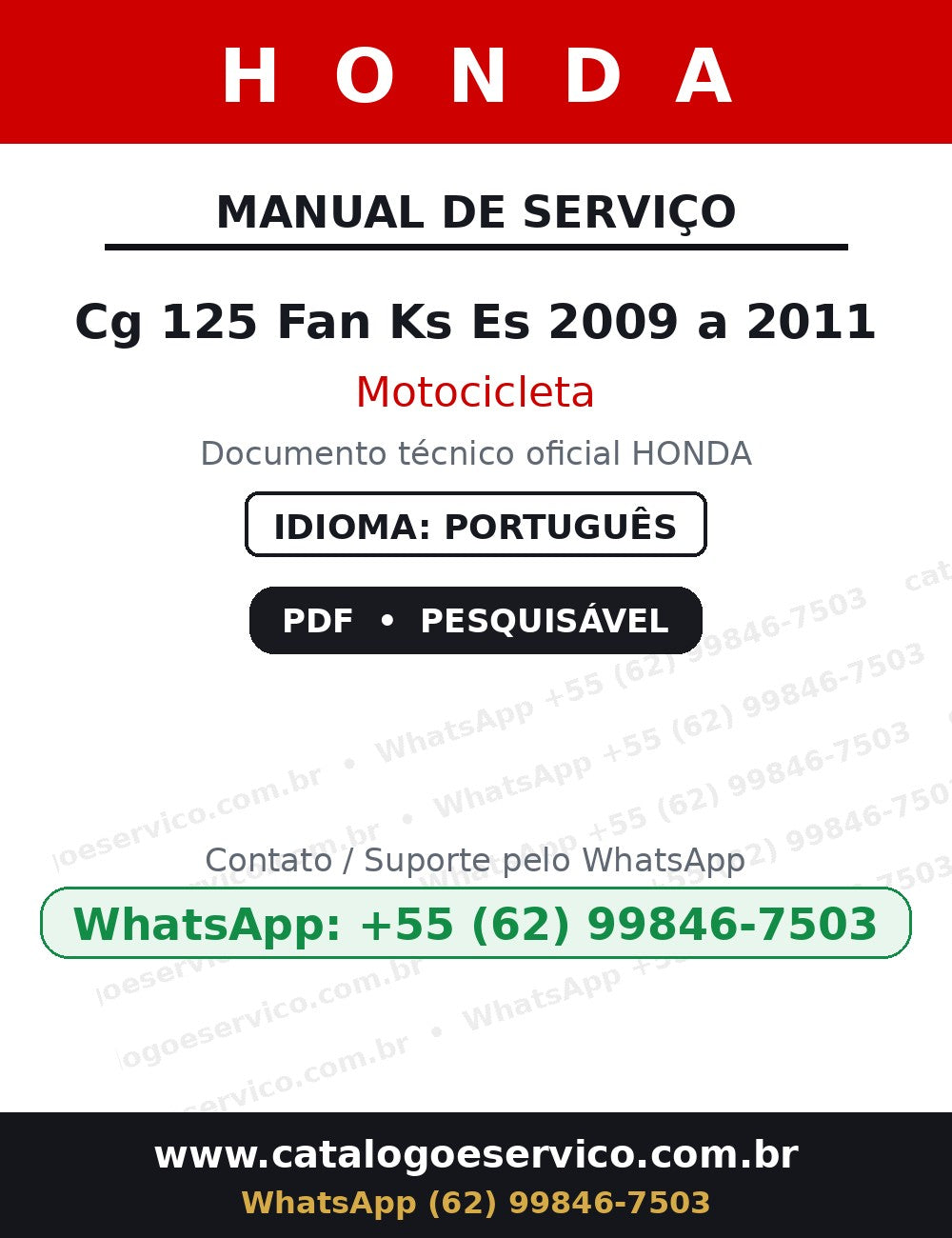 Manual De Serviço Honda Cg 125 Fan Ks Es 2009~2011 - — capa do manual de serviço