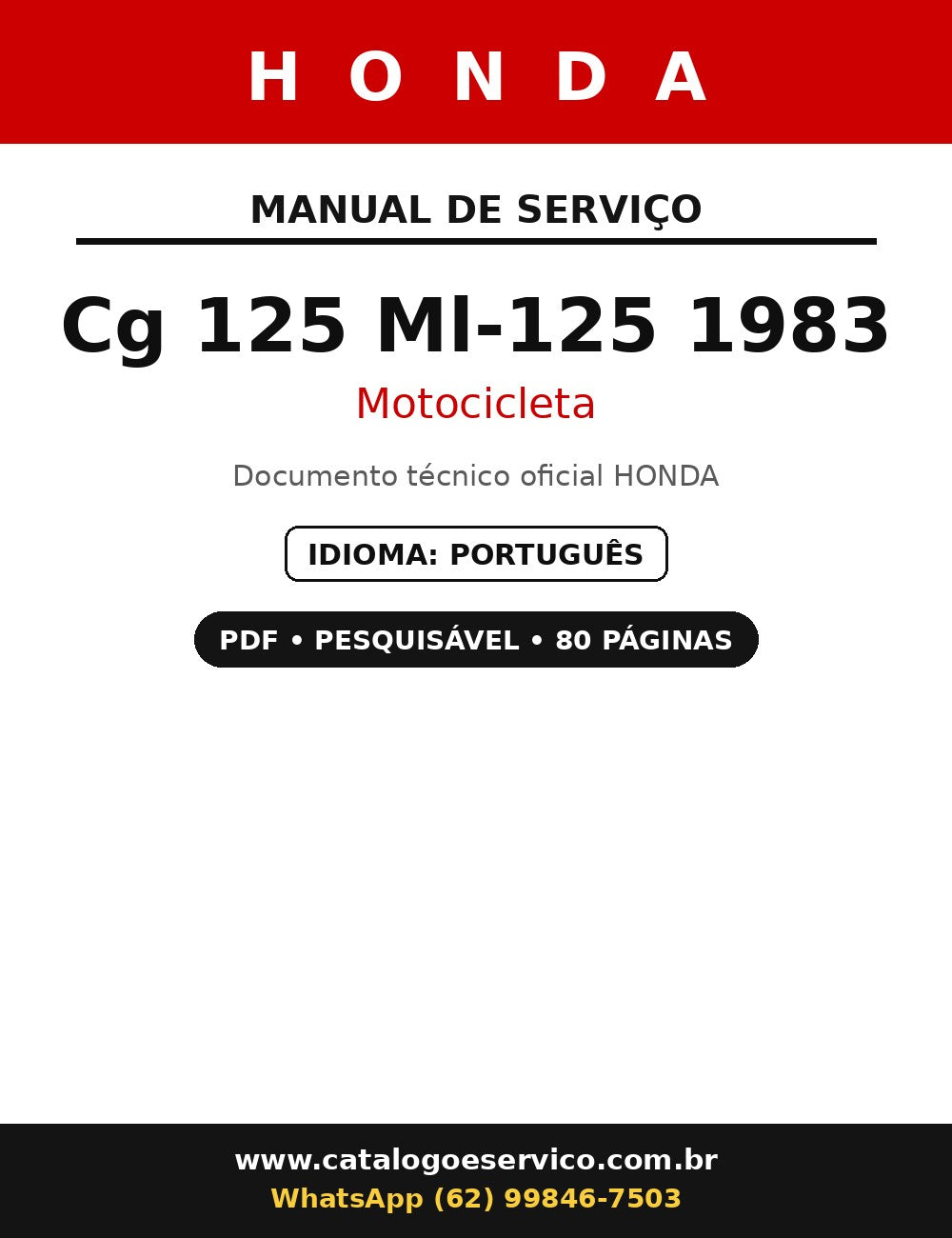 Manual De Serviço Honda Cg 125 Ml-125 1983