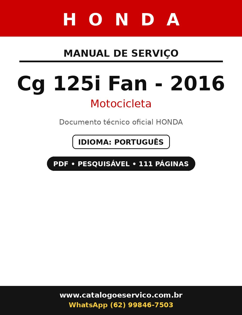Manual De Serviço Honda Cg 125i Fan - 2016