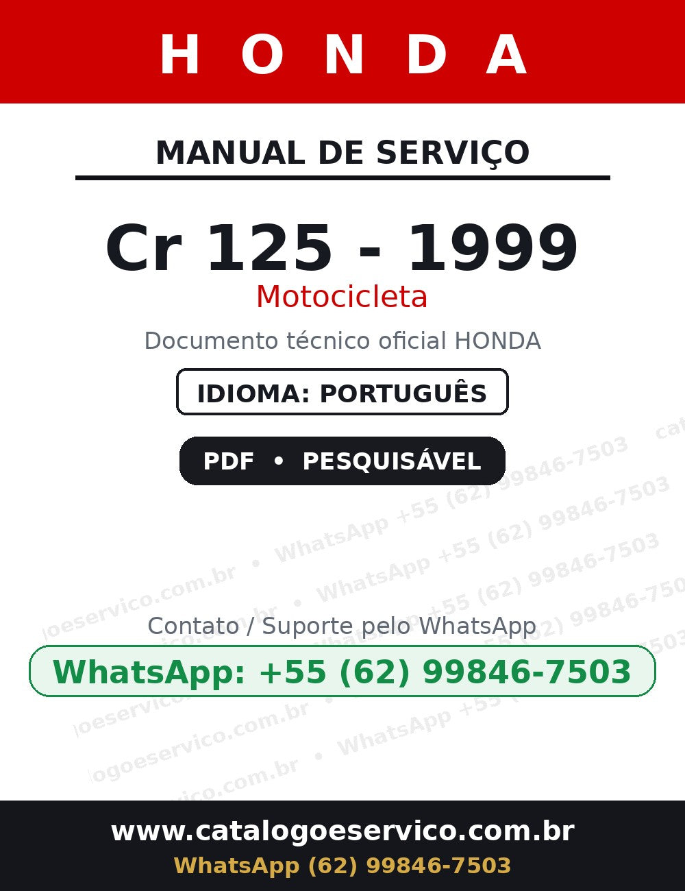 HONDA Cr 125 - 1999 — Manual de Serviço