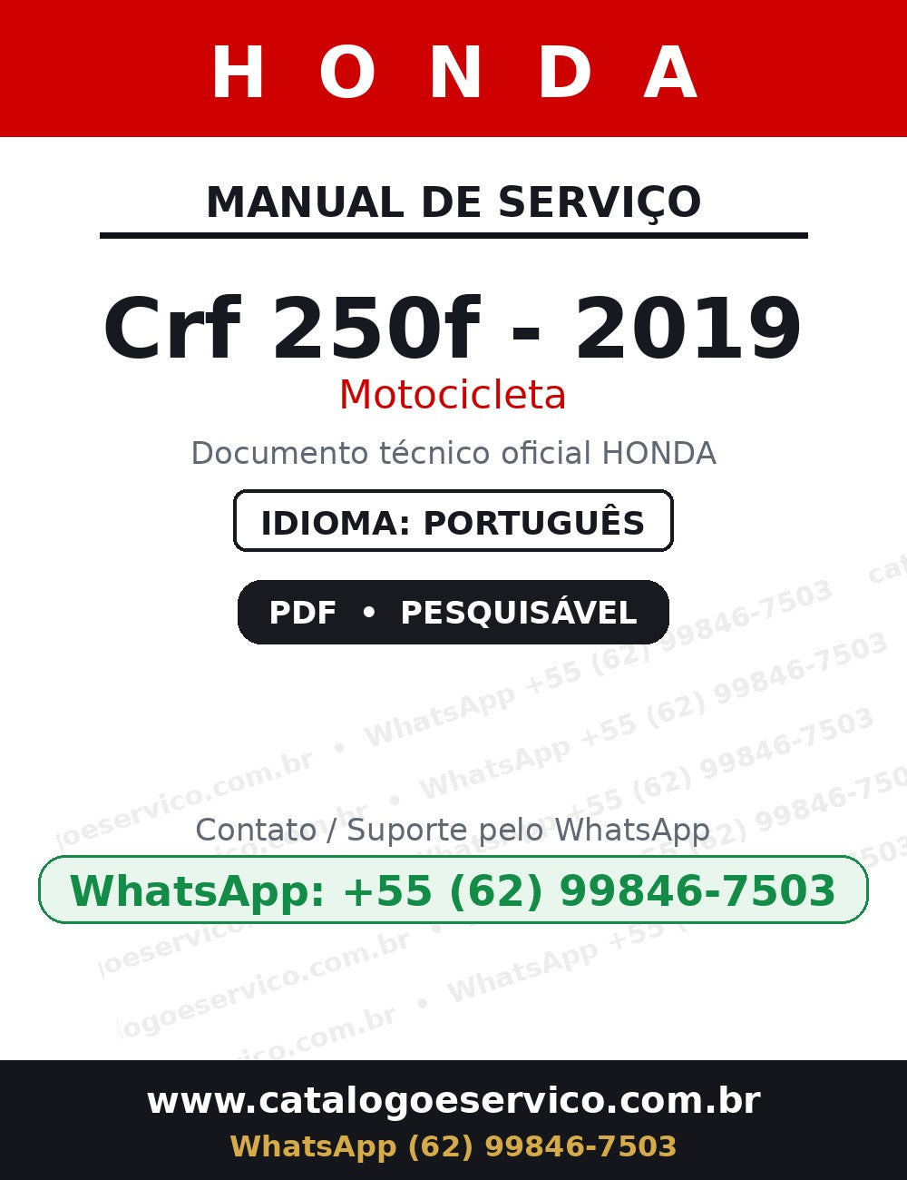 Manual De Serviço Honda Crf 250f - 2019 — capa do manual de serviço