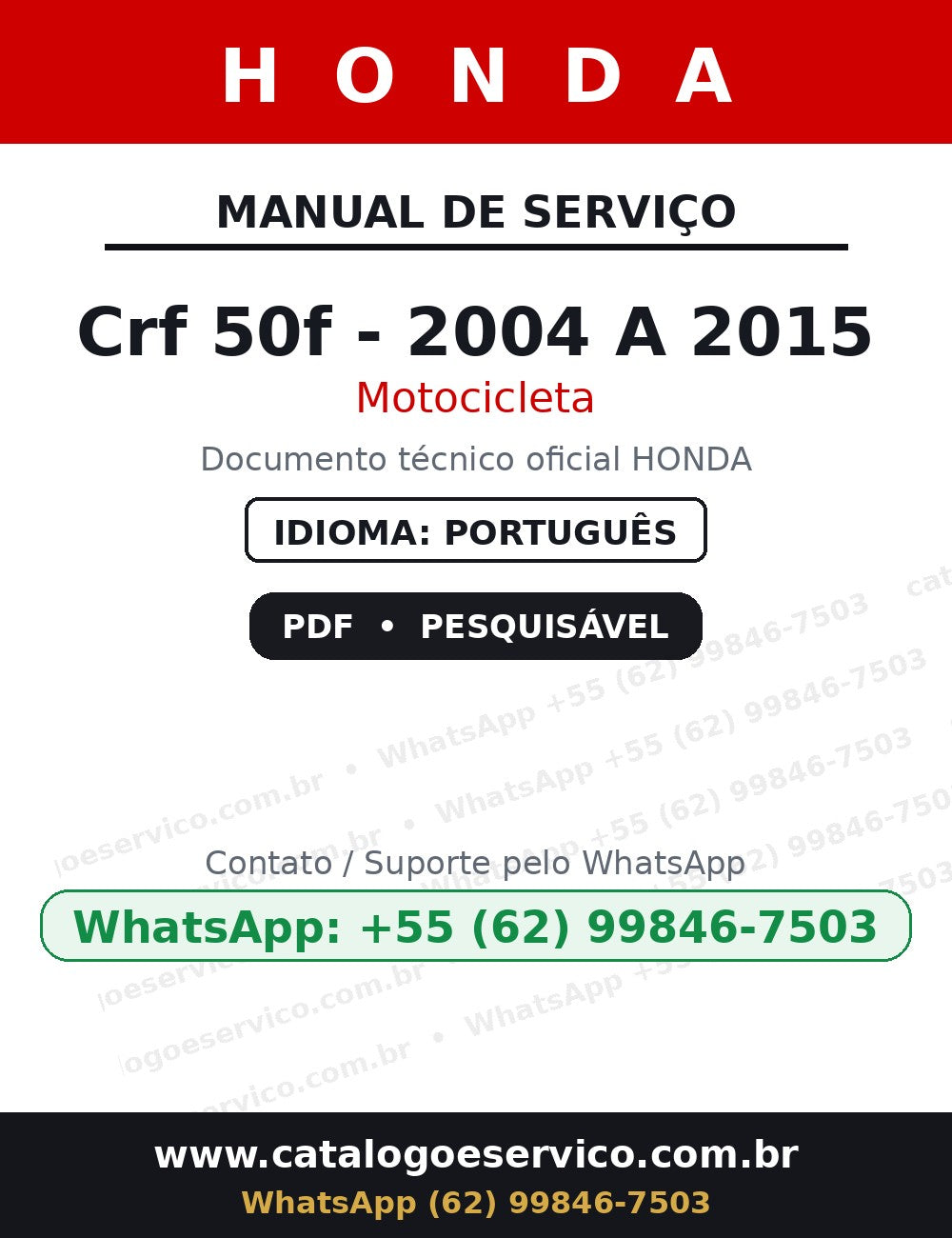 Manual De Serviço Honda Crf 50f - 2004 A 2015 — capa do manual de serviço