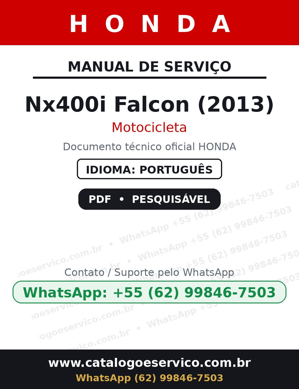 HONDA Nx400i Falcon (2013) — Manual de Serviço