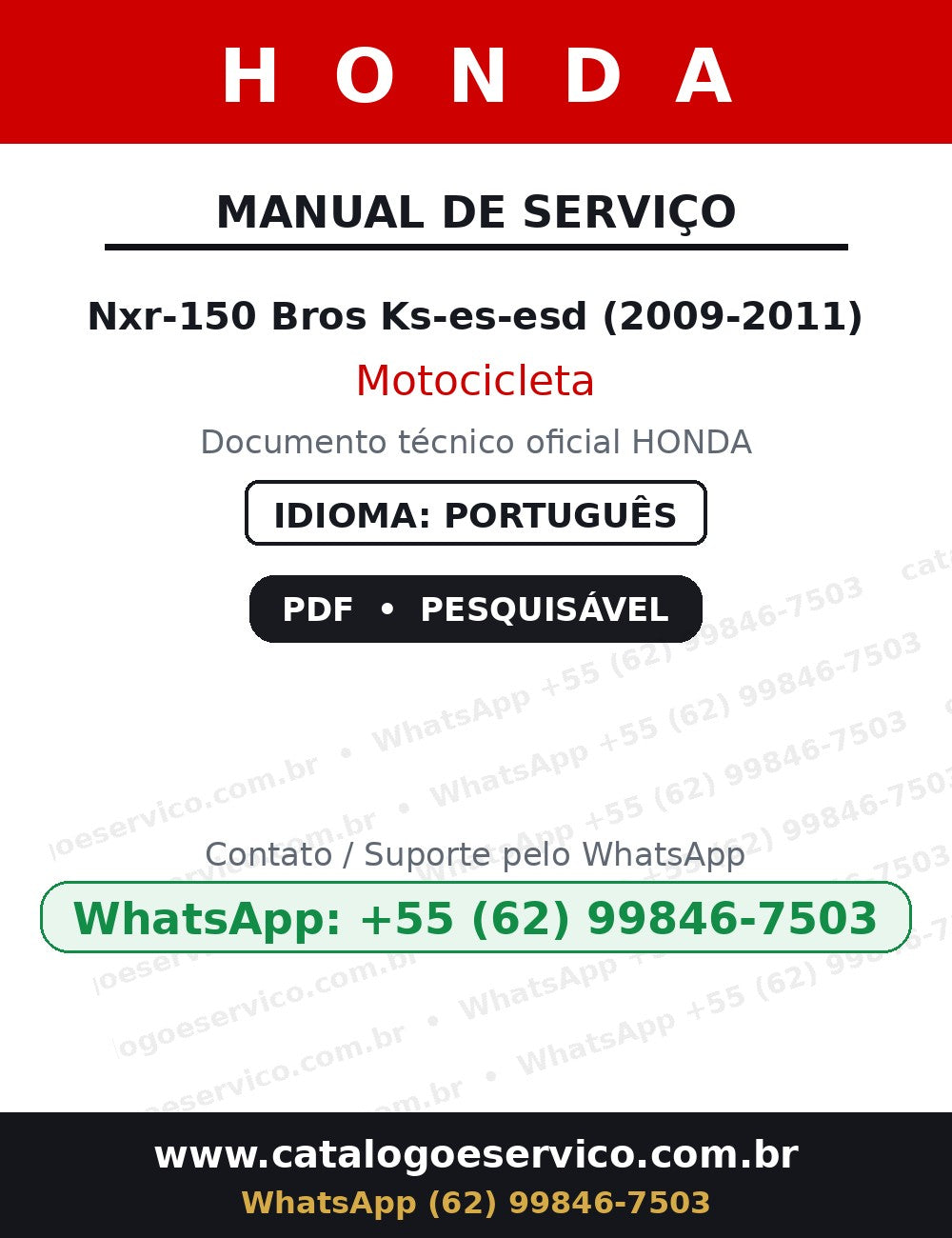 Manual De Serviço Honda Nxr-150 Bros Ks-es-esd (2009-2011) — capa do manual de serviço