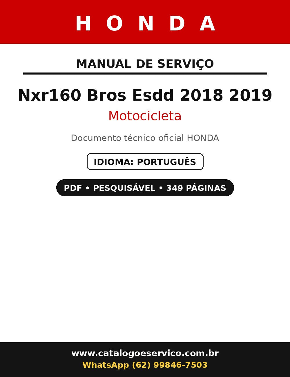 Manual De Serviço Honda Nxr160 Bros Esdd 2018 2019