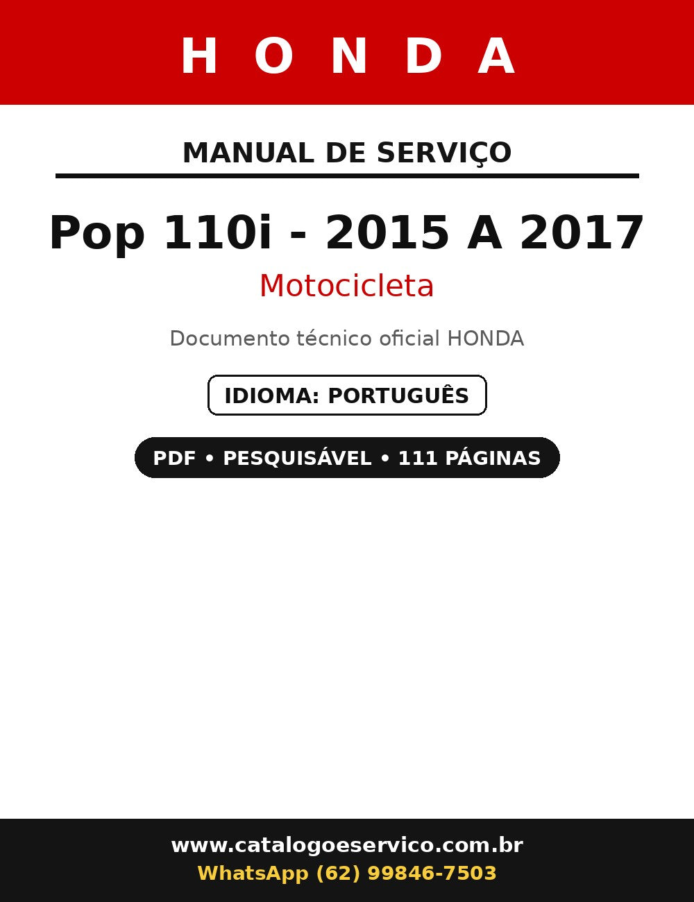 Manual De Serviço Honda Pop 110i - 2015 A 2017