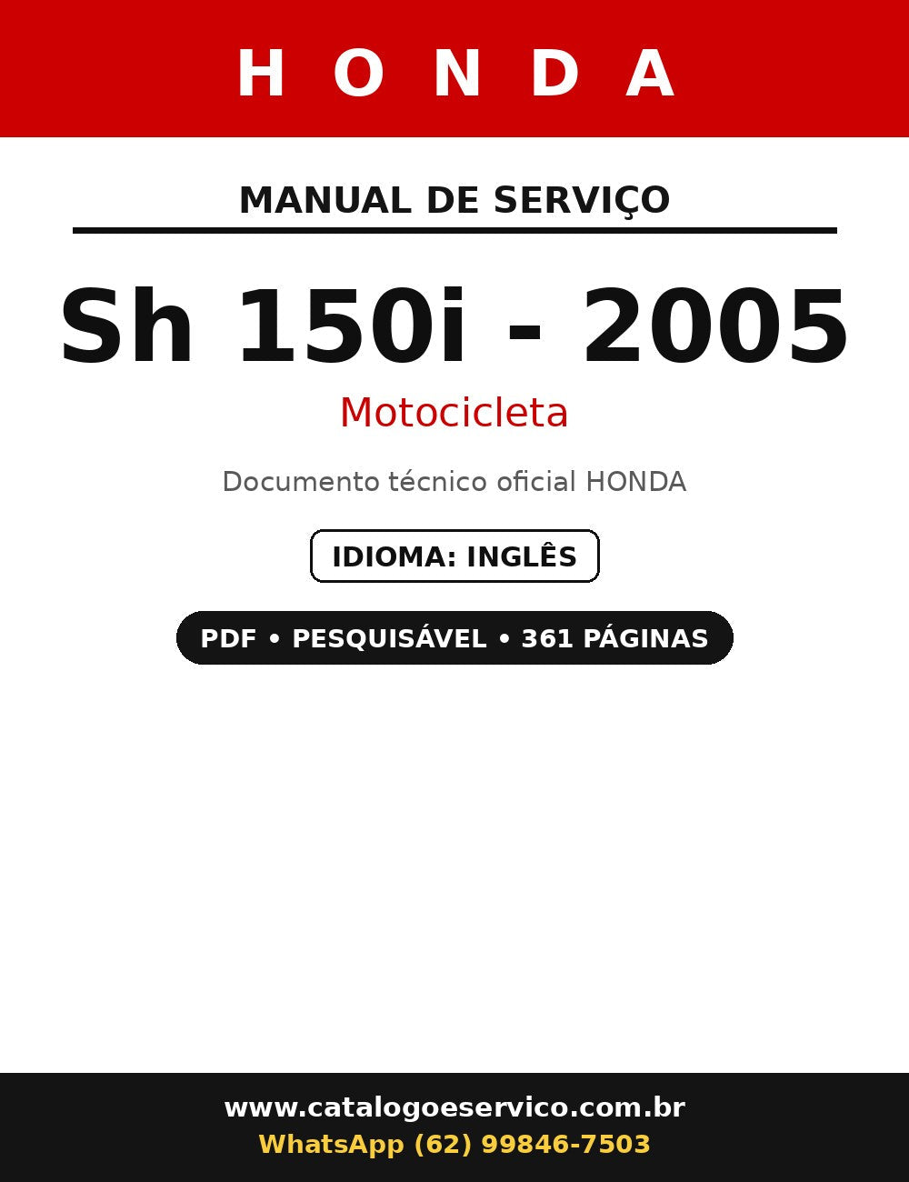Manual De Serviço Honda Sh 150i - 2005