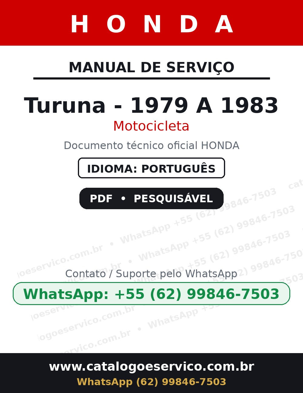 Manual De Serviço Honda Turuna - 1979 A 1983 — capa do manual de serviço