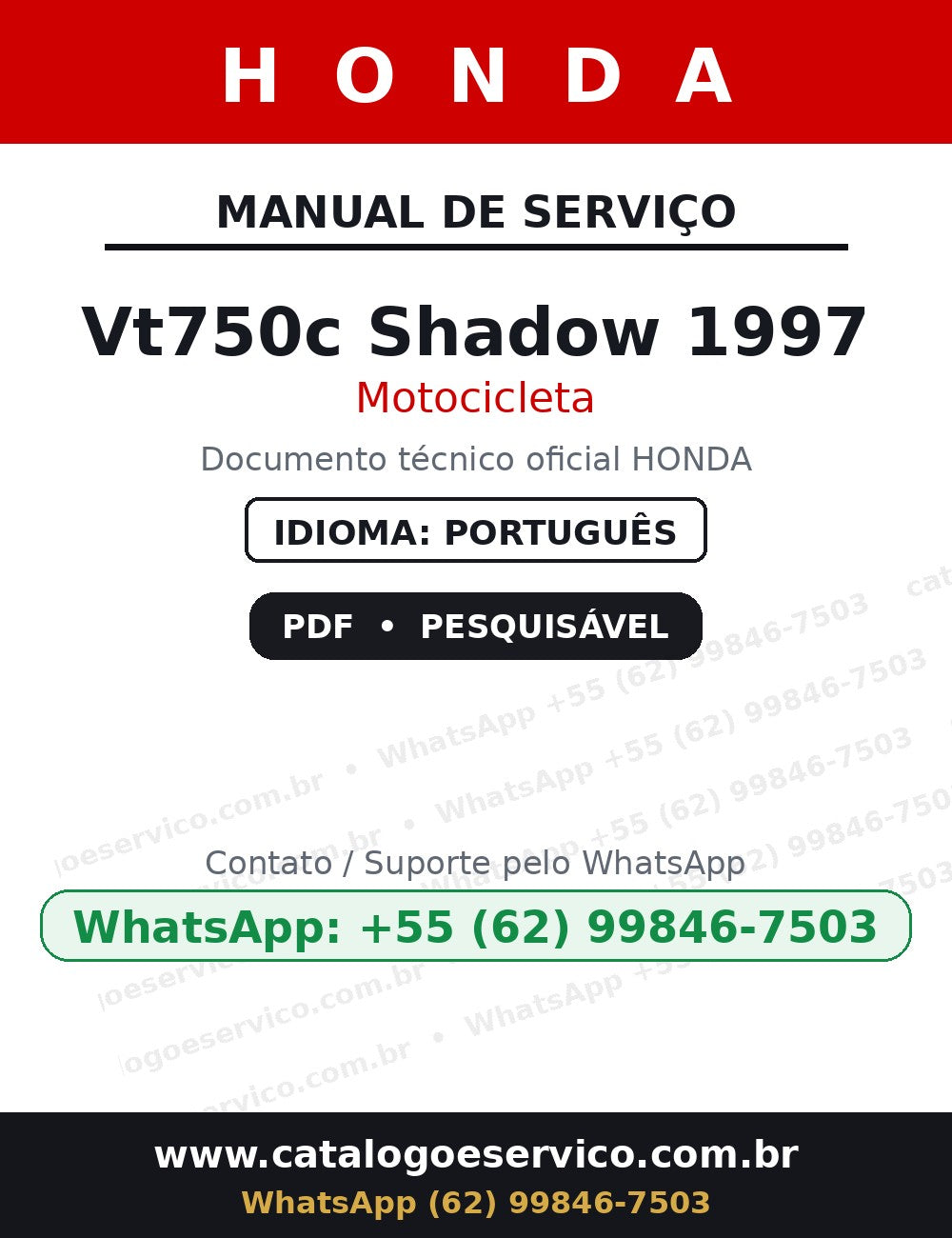 Manual De Serviço Honda Vt750c Shadow 1997 - — capa do manual de serviço