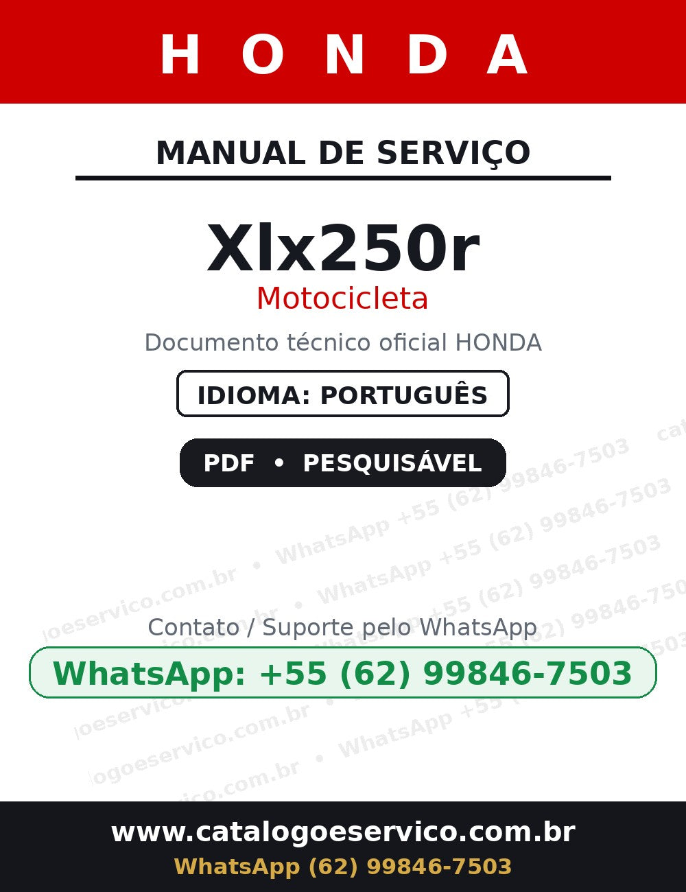 Manual De Serviço Honda Xlx250r — capa