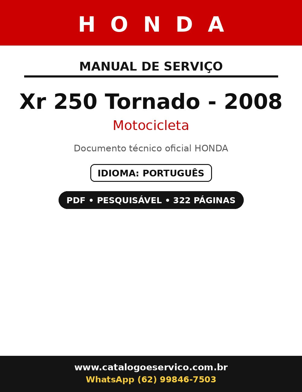 Manual De Serviço Honda Xr 250 Tornado - 2008