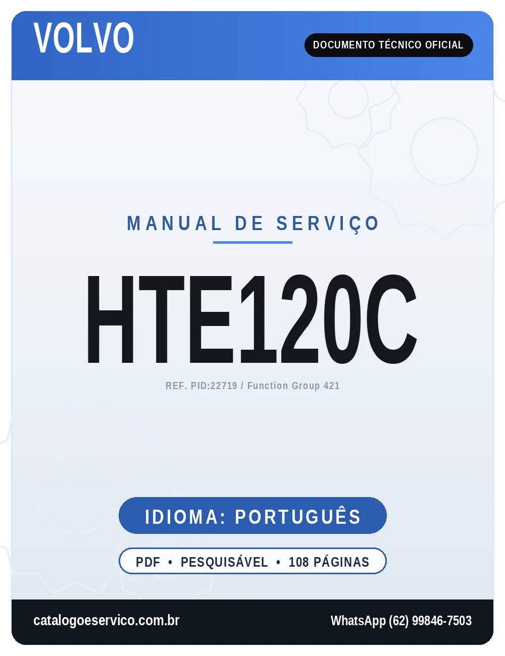 Capa do Manual de Serviço Volvo HTE120C — transmissão hidráulica eletrônica PID 22719, 108 páginas em português