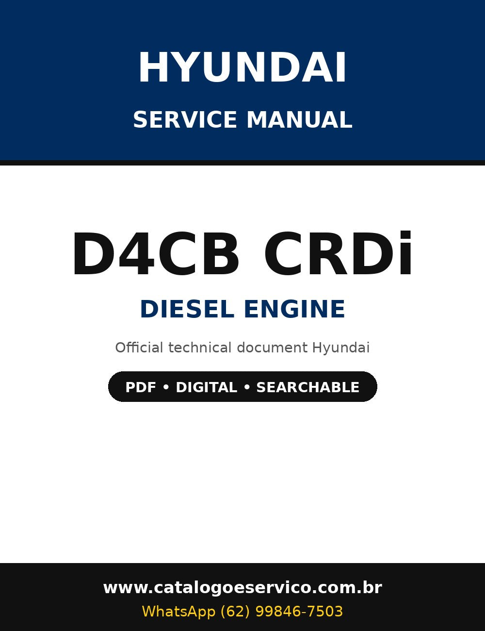 Manual de Serviço Hyundai D4CB CRDi - Motor Diesel (Inglês)