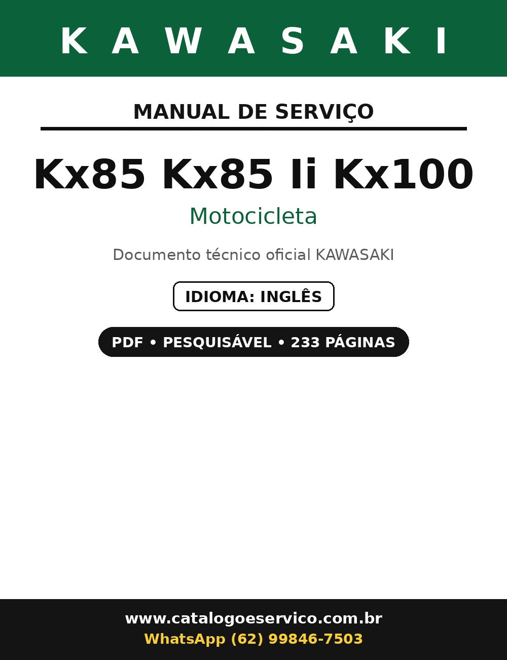 Manual De Serviço Kawasaki Kx85 Kx85 Ii Kx100