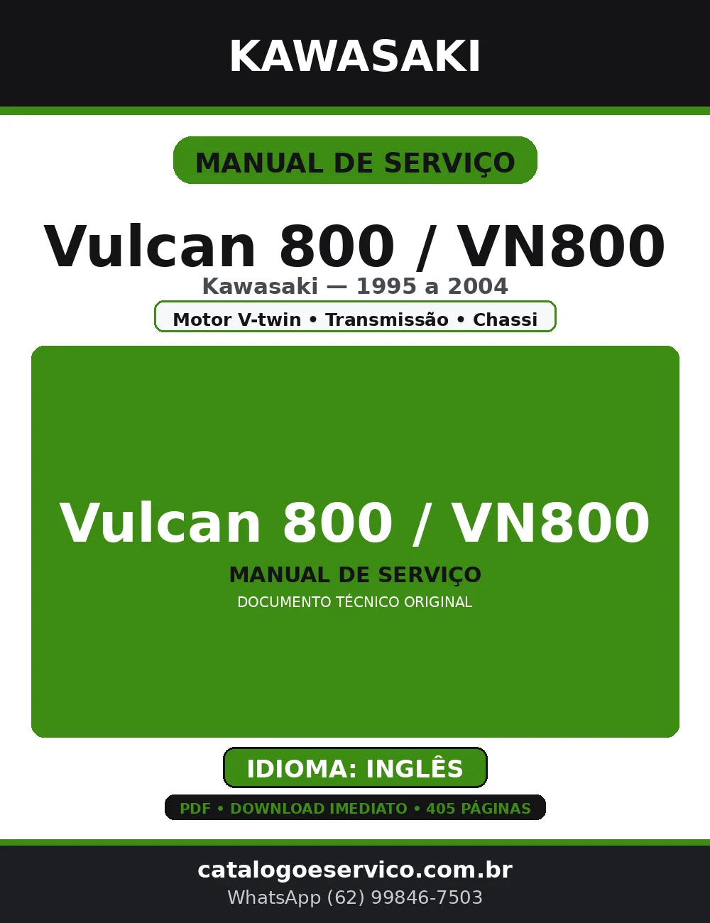 Manual de Serviço Kawasaki Vulcan 800 VN800 1995-2004 (PDF, Inglês) — capa