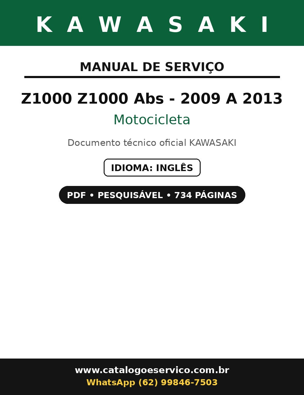 Manual De Serviço Kawasaki Z1000 Z1000 Abs - 2009 A 2013