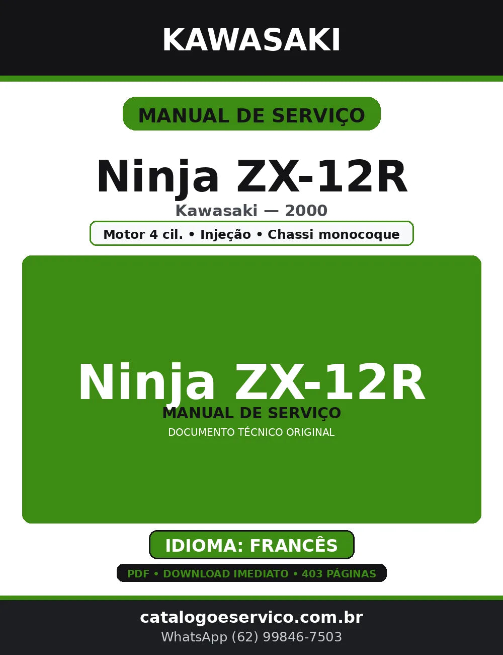 Manual de Serviço Kawasaki Ninja ZX-12R 2000 — Atelier (PDF, Francês) — capa