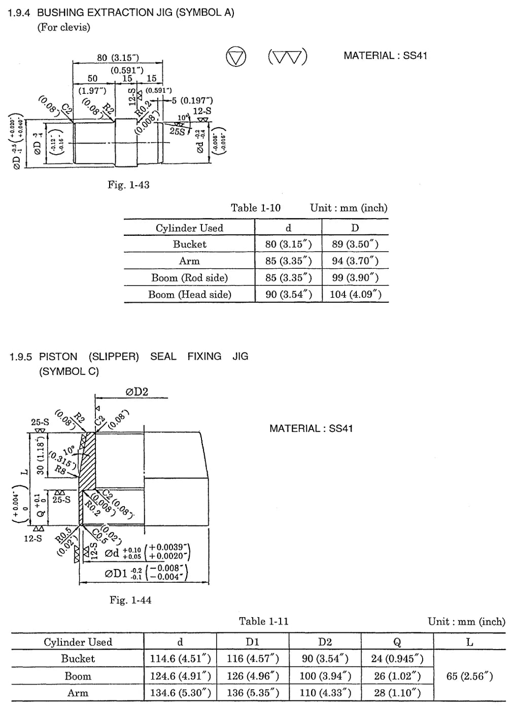 Tabela de valores de ajuste e vista de componente — Kobelco SK235SR-1E e SK235SRLC-1E