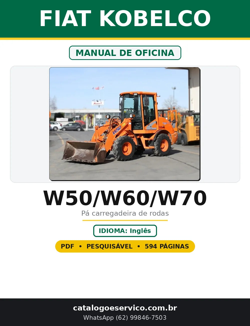 Capa do Manual de Oficina Fiat Kobelco W50/W60/W70 em PDF com 594 páginas