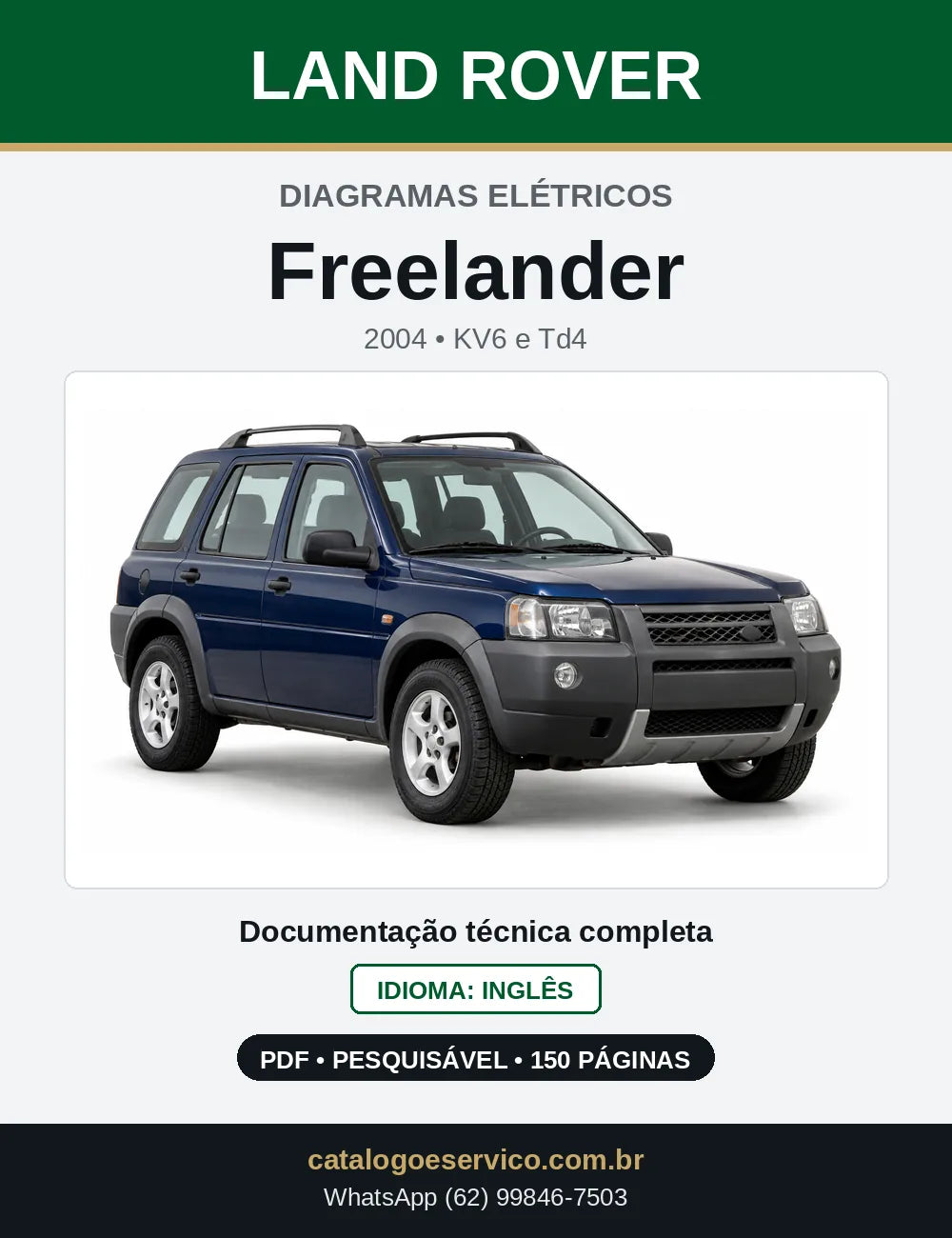 Capa dos Diagramas Elétricos Land Rover Freelander 2004 em PDF