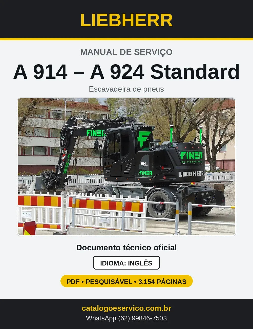 Capa do Manual de Serviço Liebherr A914-A924 Standard escavadeira de pneus