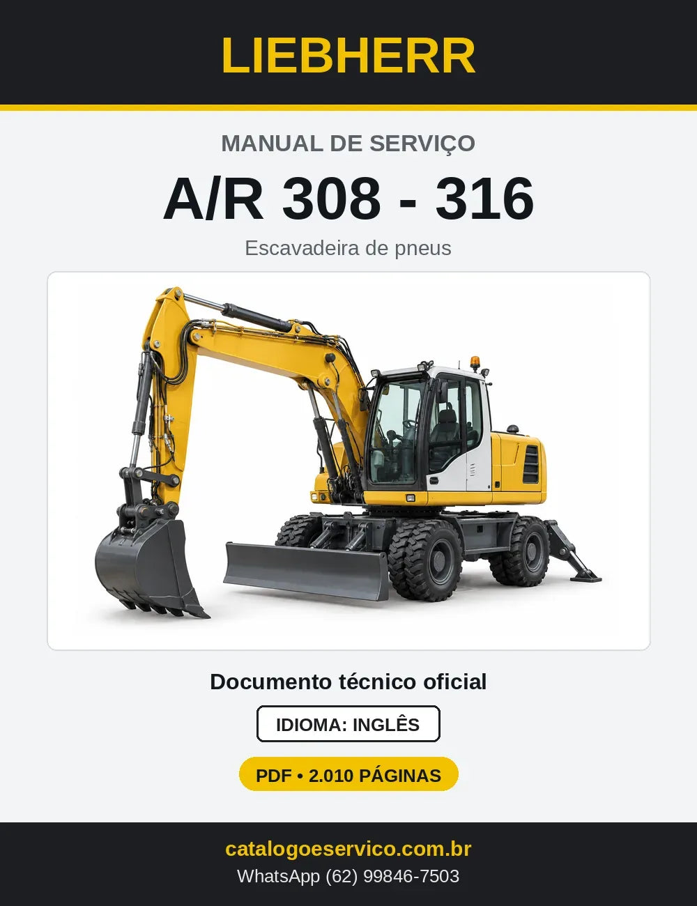 Capa do Manual de Serviço Liebherr A308-A316 escavadeira de pneus