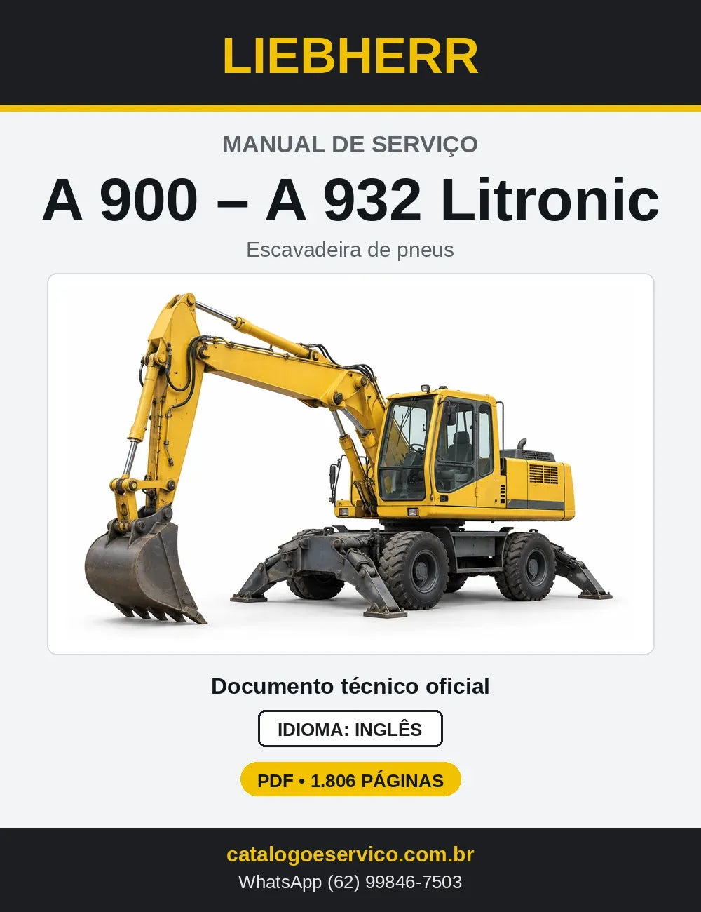 Capa do Manual de Serviço Liebherr A900-A932 Litronic escavadeira de pneus