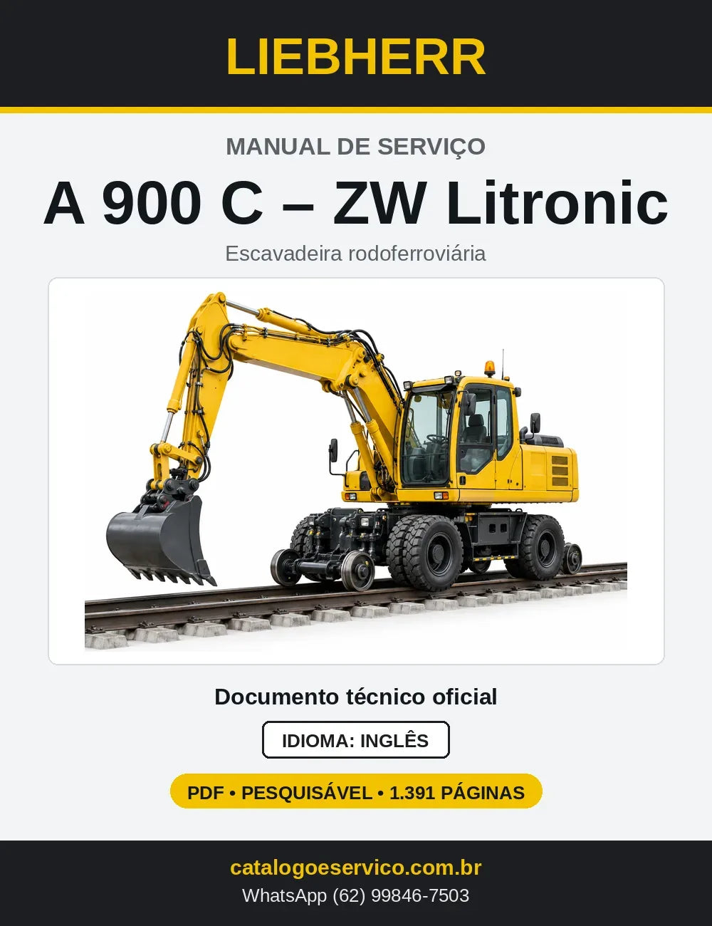 Capa do Manual de Serviço Liebherr A900C-ZW Litronic escavadeira rodoferroviária
