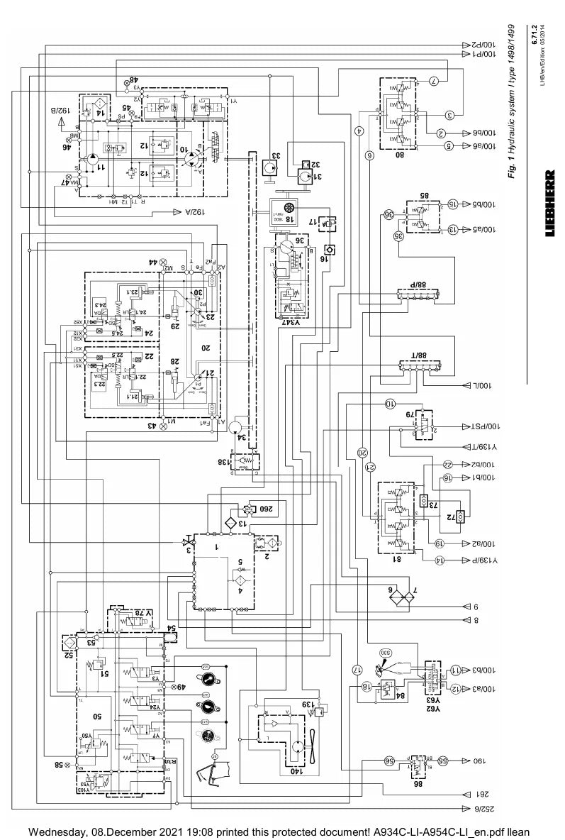 Manual de Serviço Liebherr A934C Litronic Escavadeira Hidráulica — página interna com diagrama técnico