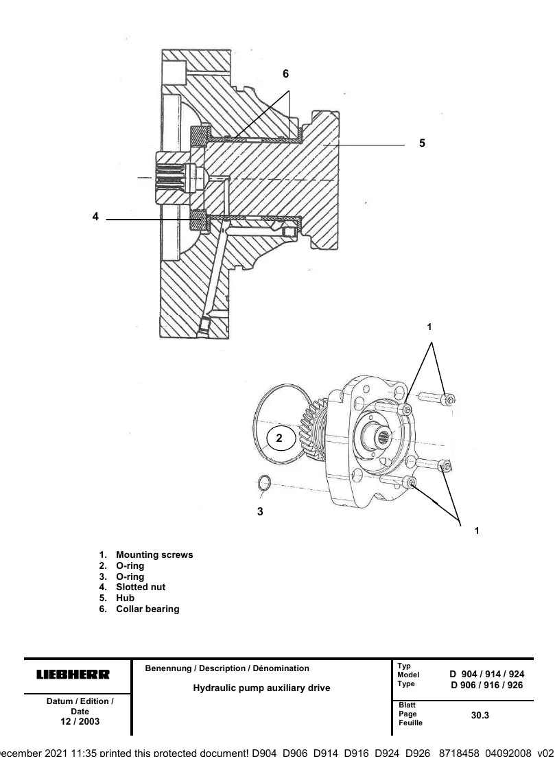 Manual de Serviço Liebherr D904-906 D914-916 Motor Diesel — página interna com diagrama técnico