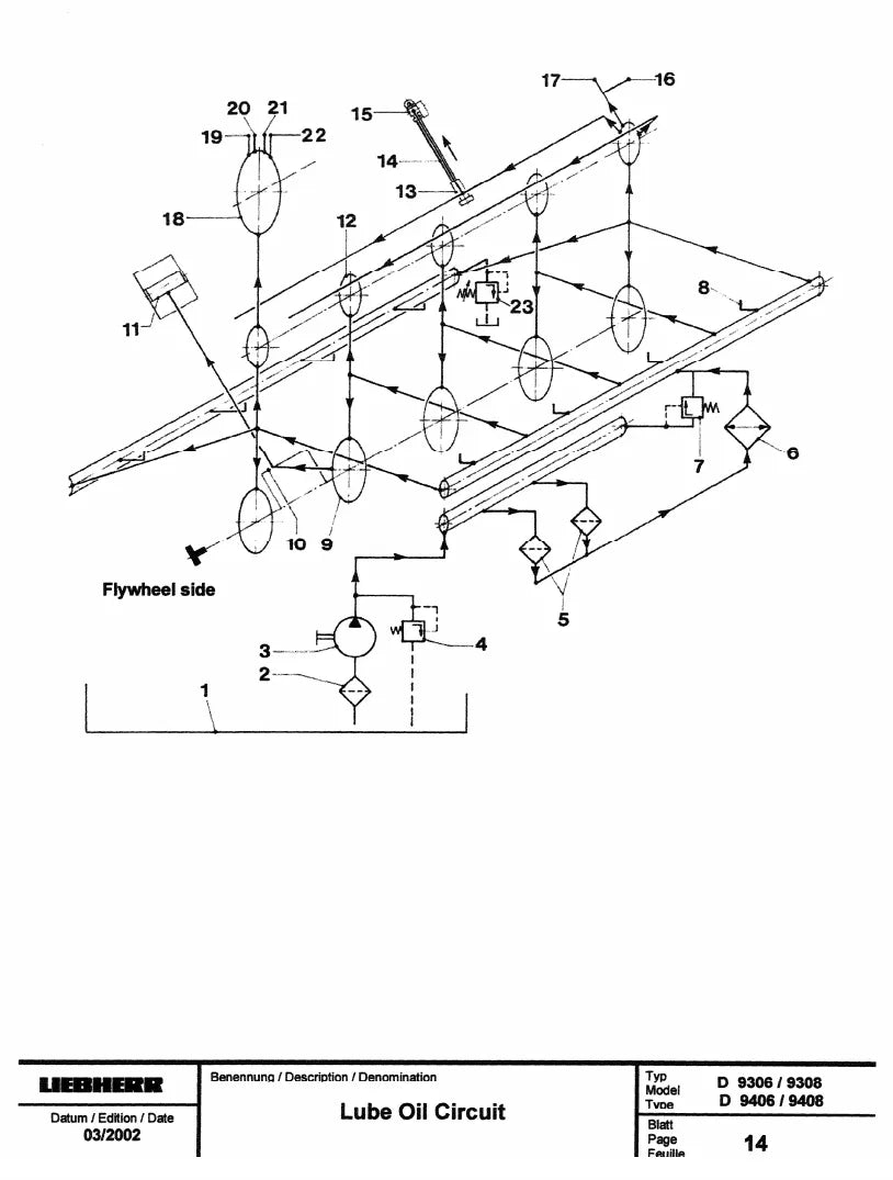 Manual de Serviço Liebherr D9406 D9408 Motor Diesel — página interna com diagrama técnico