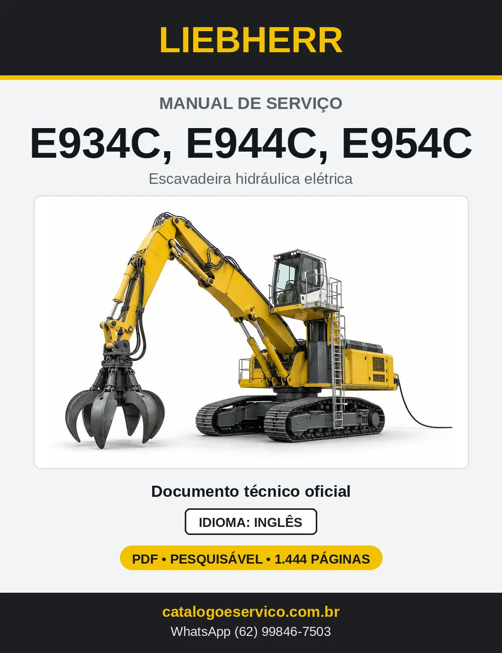 Capa do Manual de Serviço Liebherr E934C, E944C e E954C escavadeira hidráulica elétrica