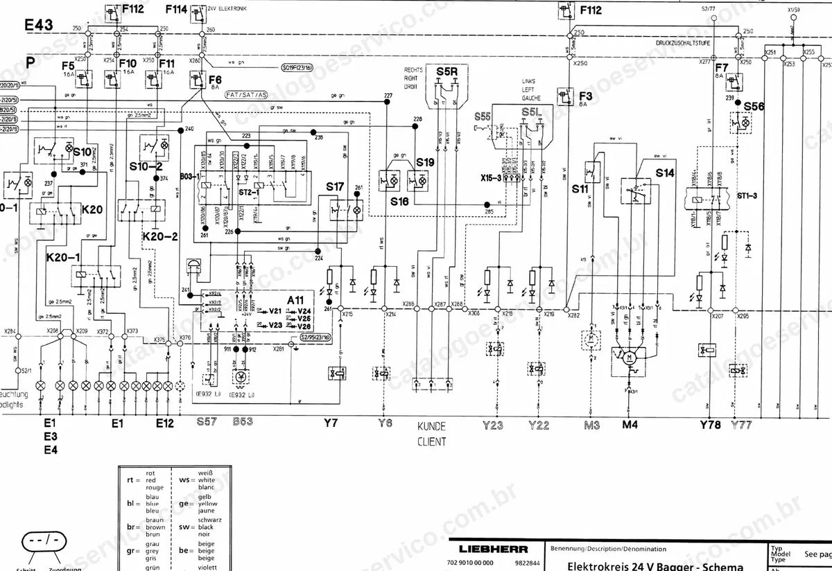 Esquema elétrico do circuito de 24 V da escavadeira elétrica