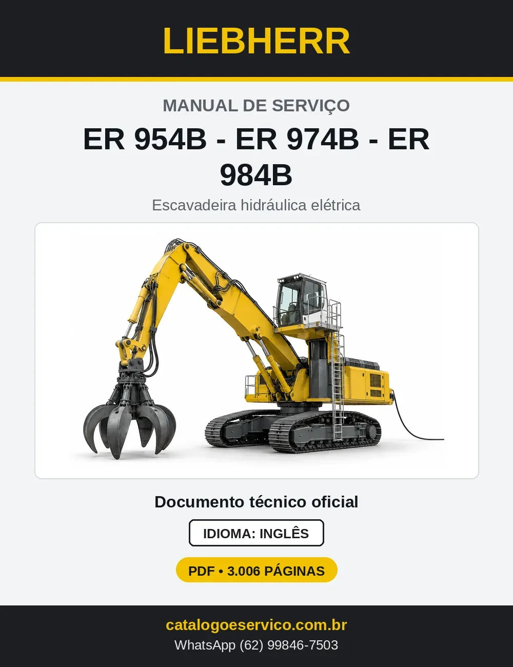 Capa do Manual de Serviço Liebherr ER954B-ER974B-ER984B escavadeira hidráulica elétrica